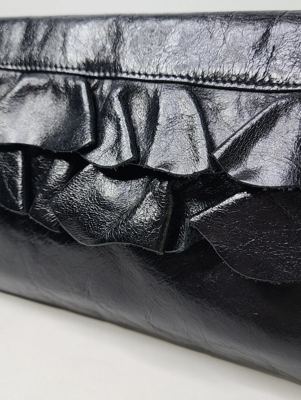 HOBO International Black Genuine Leather Ruffle Clutch Bag